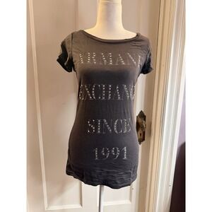 Armani Exchange Women's Grey Y2K Bling T-shirt Size M